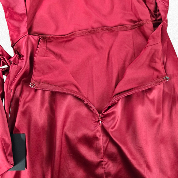 Lulus Red Satin Faux Wrap Open Back Late Night Stunner Mini Dress Size Medium - Picture 12 of 14